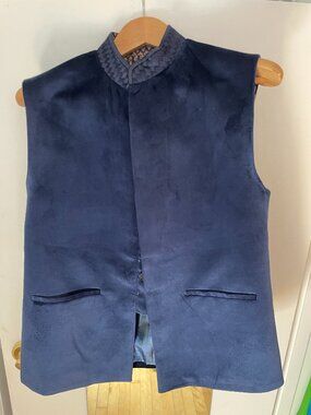 blue velvet nehru jacket hidden buttons